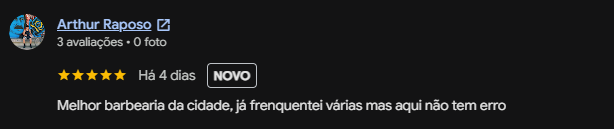 Avaliação cinco estrelas de Arthur Raposo no Google