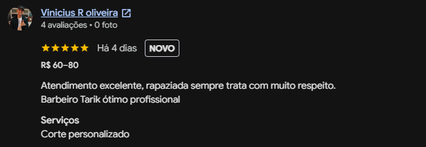 Avaliação cinco estrelas de Vinicius R Oliveira no Google